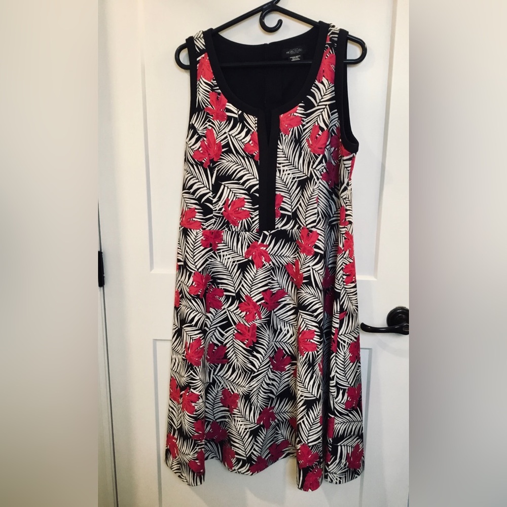 Michel Studio Collection Black and White Dress with Pink Floral Accents